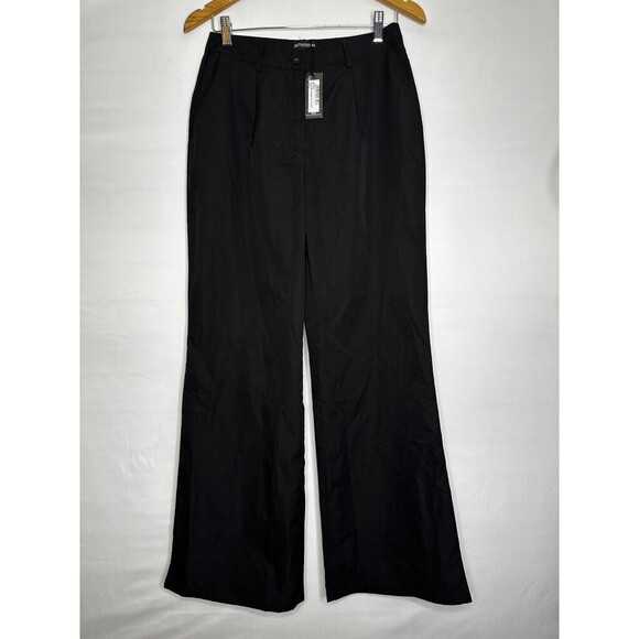 Pretty Little Thing Black Peach Skin Straight Leg Pants Women’s Size 6 NEW & Top - Picture 1 of 16